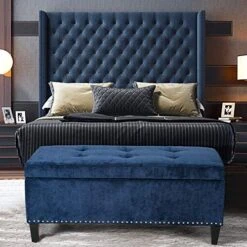 Joveco Storage Ottoman Bench Microfiber Rectangular Button Tufted Footstool Toy Chests & Storage Room Organizer (Dark Royal Blue) -Best Furniture Store 51jzNOoNIJL