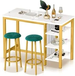 AWQM Bar Table Set With Storage Shelves, 47" White Modern Faux Marble Breakfast Table With 2 Stools, 3-Piece Dining Set For 2, Space Saving Table For Kitchen/Dinning Room/Living Room/Bedroom/Office 22 AWQM Bar Table Set With Storage Shelves, 47" White Modern Faux Marble Breakfast Table With 2 Stools, 3-Piece Dining Set For 2, Space Saving Table For Kitchen/Dinning Room/Living Room/Bedroom/Office -Best Furniture Store 51jzvUArdxL. AC