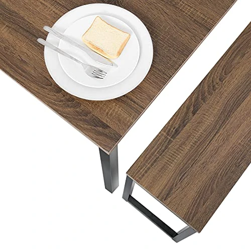 HOMOOI Dining Table Set For 4, 3 Pieces Kitchen Table With 2 Benches, Modern Wood Grains Table And Chairs Dinette Set For Home Kitchen, Dining Room, Restaurant, Industrial Brown 2 HOMOOI Dining Table Set For 4, 3 Pieces Kitchen Table With 2 Benches, Modern Wood Grains Table And Chairs Dinette Set For Home Kitchen, Dining Room, Restaurant, Industrial Brown - Image 2