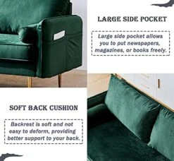 SLEERWAY Velvet Couch With 2 Small Pillows, Modern Loveseat Sofa Twin Size Contemporary Sofas For Living Room And Bedroom (Green) -Best Furniture Store 51k1tOikXBL