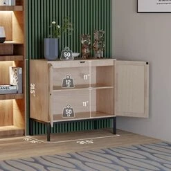 Yechen Set Of 2 Sideboard Storage Cabinet With Handmade Natural Rattan Doors, Accent Cabinet Rattan Cabinet Buffet Cabinet With Storage, For Living Room, Dining Room, Entryway, Kitchen, Nature 2 -Best Furniture Store 51k3X6rDjSL