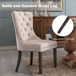 Civama Dining Chairs Set Of 6, Velvet Nikki Collection Dining Room Chair Upholstered Modern Luxury Tufted With Nailhead Trim Back Pull Ring Solid Wooden Legs, Beige -Best Furniture Store 51k71KKtlpL