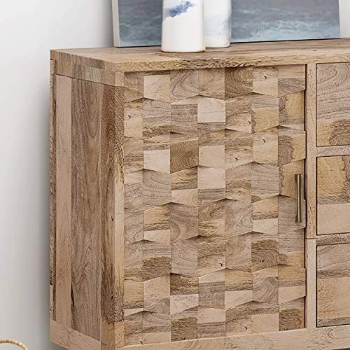 Great Deal Furniture Zona Mid-Century Modern Mango Wood 3 Drawer Sideboard With 2 Doors, Natural 3 Great Deal Furniture Zona Mid-Century Modern Mango Wood 3 Drawer Sideboard With 2 Doors, Natural - Image 3