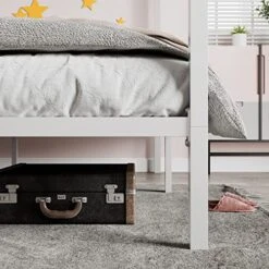 Metal Canopy Bed Frame/Mattress Foundation With Wood Slats Support/No Box Spring Needed/Easy Assembly, White, Full