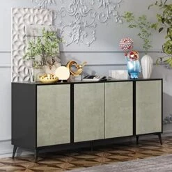 DiDuGo Sideboard Buffet Storage Cabinet With Drawers & Doors, Sideboards And Buffets With Storage, Metal Legs, Kitchen Storage Cabinet, For Hallway Living Room Marble Grey (55.1”W X 15.7”D X 29.5”H) -Best Furniture Store 51kKvVZplZL. AC