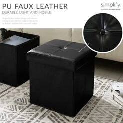 Simplify Folding Storage Ottoman, Toy Box Chest, Faux Leather,Tufted Padded Seating, Bench, Foot Rest, Stool, Single, Black -Best Furniture Store 51kO0Vw5FxL