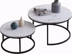 Hommoo Round 31.5" Nesting Coffee Table Set Of 2 Modern Accent Coffee Table With Walnut Wooden Top And Black Metal Frame For Living Room Small Space Easy Assembly -Best Furniture Store 51kR53L1bFL. AC