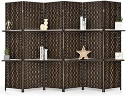 Giantex 6Ft 6 Panel Room Divider With Shelves, Freestanding Hand-Woven Rattan Folding Privacy Screens For Room Separation, Wooden Partition Room Divider Wall For Home Office Studio Separator -Best Furniture Store 51kgc0lQ8XL. AC