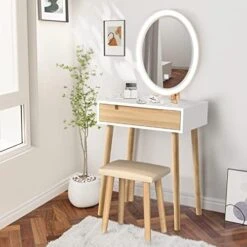 Anity Table Set With Adjustable Brightness Mirror And Cushioned Stool, Dressing Table Vanity Makeup Table With Free Make-up Organizer -Best Furniture Store 51kgyfN9EML. AC
