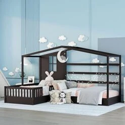 House Bed Double Twin Beds, Wood L-Shaped 2 Twin Platform Beds With Storage Drawers,Montessori Bed With Roof ,Fence And Slatted Design, Corner Playhouse Bed Frame For Kids Girls Boys ,White -Best Furniture Store 51kjOXlXZCL. AC