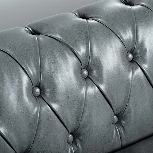 QHITTY Accent Large Sofa, Chesterfield Couch 3 Seater Modern Leather Couch Upholstered Sofa With Tufted Back For Living Room Furniture (Grey) 4 QHITTY Accent Large Sofa, Chesterfield Couch 3 Seater Modern Leather Couch Upholstered Sofa With Tufted Back For Living Room Furniture (Grey) - Image 4