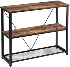 FELLYTN Console Tables For Entryway, Industrial Narrow Sofa Table With Metal Mesh Shelf 3 Tier Hallway Table, 31 Inch Rustic Brown -Best Furniture Store 51kwzcCSk2L. AC