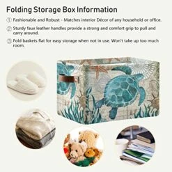 Sea Turtle Starfish Retro Map Large Storage Basket Nautical Ocean Nursery Bins Collapsible Clothes Laundry Hamper With Handles For Home Living Room Bedroom Closet Toys Blankets Organizing 2 Pcs -Best Furniture Store 51ky6HGNRYL