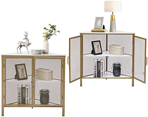 VECELO Cabinet/Table, 3-Tier Display Shelves With Protection Door, Metal Frame Storage Shelf Organizer For Small Space, Living Room, Kitchen, Bathroom, Set Of 2, Grey+Black 10 VECELO Cabinet/Table, 3-Tier Display Shelves With Protection Door, Metal Frame Storage Shelf Organizer For Small Space, Living Room, Kitchen, Bathroom, Set Of 2, Grey+Black - Image 10