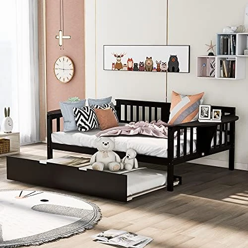 DNYN Twin Size Daybed For Kids Bedroom,Solid Pinewood Bedframe W/Safety Guardrails & Strong Wood Slats Support,Home Furniture For Living Room,Space Saving Design & No Box Spring Needed, Espresso 8 DNYN Twin Size Daybed For Kids Bedroom,Solid Pinewood Bedframe W/Safety Guardrails & Strong Wood Slats Support,Home Furniture For Living Room,Space Saving Design & No Box Spring Needed, Espresso - Image 8