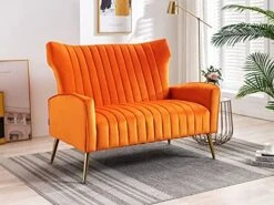 Altrobene Velvet Couch Modern Wingback Loveseat Tufted Luxury Sofa With Gold Legs For Living Room/Bedroom, Orange -Best Furniture Store 51lBd5IO6cL. AC