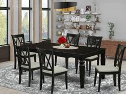 EAST WEST FURNITURE 9Pc Dining Set Includes A Rectangle Dining Table With Butterfly Leaf And Eight Double X Back Microfiber Seat Kitchen Chairs, Black Finish -Best Furniture Store 51lEYQPIt8L. AC