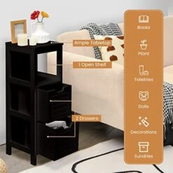COSTWAY Bathroom Storage Cabinet, Freestanding Wooden Side Storage Cabinet With 2 Adjustable Drawers, Space-Saving Floor Cabinet For Living Room Bathroom Bedroom Entryway (Black) -Best Furniture Store 51lGht1txKL