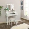 Anity Set With Lighted Mirror, Makeup Vanity With 10 LED Bulbs, Vanity Desk Makeup Desk With 4 Drawers 2 DIY Dividers Removable Makeup Organizer & Cushioned Stool, White Vanity Table FST10W