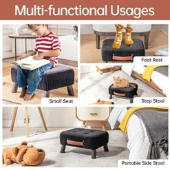 Small Foot Stool Ottoman, Black Velvet Ottoman Rectangle Footrest, Bedside Step Stool With Wood Legs, Small Rectangular Stool, Foot Rest For Couch, Small Ottoman For Desk, Living Room, Bedroom, Patio -Best Furniture Store 51lJmJ7FU8L