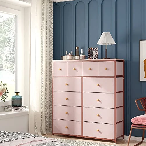 Pink Dresser For Bedroom With 12 Drawers, Pink Dressers For Girls Bedroom With Metal Frame And Wood Top, Tall Dressers For Bedroom Dressers & Chest Of Drawers, Nursery, Closets, Pink 3 Pink Dresser For Bedroom With 12 Drawers, Pink Dressers For Girls Bedroom With Metal Frame And Wood Top, Tall Dressers For Bedroom Dressers & Chest Of Drawers, Nursery, Closets, Pink - Image 3