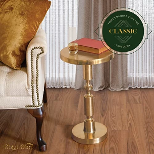 Small Round Gold Side Table By Objet D’Art, Rhodes, Accent, End, Pedestal, Martini, Drink Table For Living Room Or Nightstand For Bedroom And Small Spaces, Vintage Metal Brass Style Decor, 21” Height 6 Small Round Gold Side Table By Objet D’Art, Rhodes, Accent, End, Pedestal, Martini, Drink Table For Living Room Or Nightstand For Bedroom And Small Spaces, Vintage Metal Brass Style Decor, 21” Height - Image 6