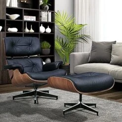 GENERIC Mid Century Lounge Chair With Ottoman, Genuine Leather Classic Modern Chair With 8-Layer Palisander Wood And Aluminum Base For Living Room Office Study Lounge (Palisander And White, Standard Size) -Best Furniture Store 51lcj7kkCfL. AC