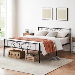 Queen Bed Frame Platform With Headboard And Footboard Metal Bed Mattress Foundation With Storage No Box Spring Needed Black (Queen) -Best Furniture Store 51lmPT8cBeL. AC