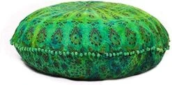 Rajasthaniartdecor Round Pouf Cover Cushion Cotton With Pom Meditetion Seating For Living Dorm Room Color Size 32 Inch Inches (Cover Only) (Blue Gold), RADC003-V, Inches(80 Cm) -Best Furniture Store 51lqG03GGiL. AC