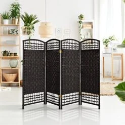 4 Ft. Short Fiber Weave Folding Screen - Black - 4 Panels
