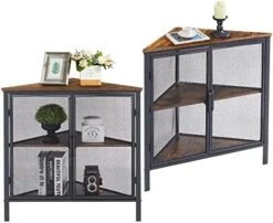 VECELO Cabinet/Table, 3-Tier Display Shelves With Protection Door, Metal Frame Storage Shelf Organizer For Small Space, Living Room, Kitchen, Bathroom, Set Of 2, Grey+Black 23 VECELO Cabinet/Table, 3-Tier Display Shelves With Protection Door, Metal Frame Storage Shelf Organizer For Small Space, Living Room, Kitchen, Bathroom, Set Of 2, Grey+Black -Best Furniture Store 51lyvO SzCL. AC