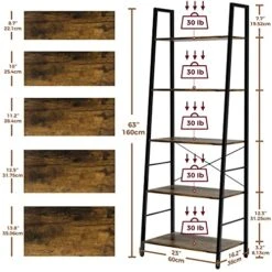 Gadroad Ladder Bookshelf, Industrial 5-Tier Bookcase,Free Standing Ladder Shelf, Utility Organizer Shelves For Plant Flower,Wood Look Accent Furniture With Metal Frame For Home Office,Rustic Brown -Best Furniture Store 51lzIccsLTL