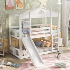 GLORHOME Twin Size Low Loft Bed House Bedframe With Roof And 2 Windows,Wood Slat Support, Fun Bedroom Furniture For Kids, White 28 GLORHOME Twin Size Low Loft Bed House Bedframe With Roof And 2 Windows,Wood Slat Support, Fun Bedroom Furniture For Kids, White -Best Furniture Store 51m1ou3mI2L. AC
