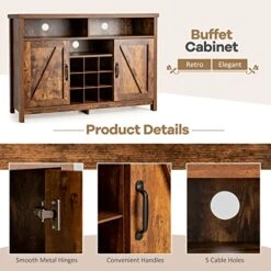 Giantex Buffet Sideboard, Farmhouse Kitchen Storage Cabinet, 9-Bottle Wine Rack & 2 Door Cabinets, Wood Pantry Cupboard, Credenza Organizer For Living Room (Industrial) -Best Furniture Store 51m7ctor0iL