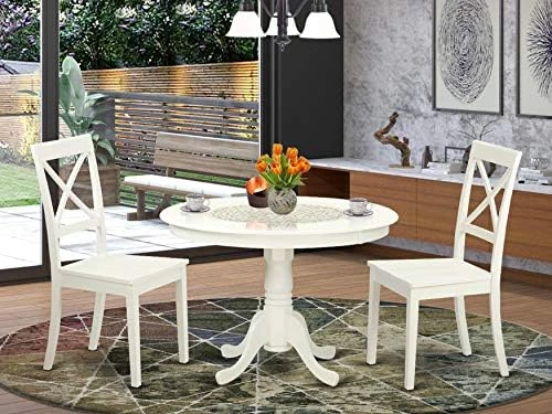 East West Furniture HLBO5-LWH-W 5 Piece Dinette Set For 4 Includes A Round Dining Room Table With Pedestal And 4 Kitchen Dining Chairs, 42x42 Inch, Linen White 6 East West Furniture HLBO5-LWH-W 5 Piece Dinette Set For 4 Includes A Round Dining Room Table With Pedestal And 4 Kitchen Dining Chairs, 42x42 Inch, Linen White - Image 6