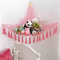 FDSF Stuffed Animal Toy Hammock Hanging- Boho Toy Hammock Organizer Stuffed Animal Storage Plush Toys Net Holder Pink -Best Furniture Store 51mHERWJbiL