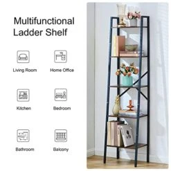 Hoctieon Industrial Ladder Bookshelf, Multifunctional Ladder Shelf, 5-Tier Tall Bookshelf, Open Ladder Shelf Bookcase, For Living Room, Home Office, Kitchen, Bedroom, Metal Frame, Rustic Brown 12 Hoctieon Industrial Ladder Bookshelf, Multifunctional Ladder Shelf, 5-Tier Tall Bookshelf, Open Ladder Shelf Bookcase, For Living Room, Home Office, Kitchen, Bedroom, Metal Frame, Rustic Brown -Best Furniture Store 51mQunNnzDL