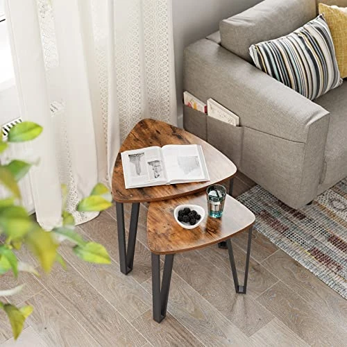 VASAGLE Industrial Nesting Coffee Table, Set Of 3 End Tables For Living Room, Stacking Side Tables, Easy Assembly, Wood Look Accent Furniture With Metal Frame, Rustic Brown And Black ULNT13X 5 VASAGLE Industrial Nesting Coffee Table, Set Of 3 End Tables For Living Room, Stacking Side Tables, Easy Assembly, Wood Look Accent Furniture With Metal Frame, Rustic Brown And Black ULNT13X - Image 5