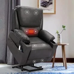 KIGOTY Power PU Electric Massage Chair Recliner for Elderly, with Heating；Lazy Boy Recliner With USB Port And Cup Holder (Gray) -Best Furniture Store 51mcl4PKRzL. AC