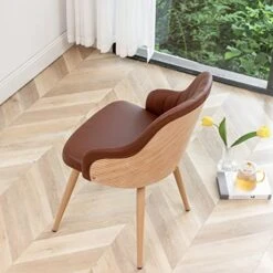 YOUUGIOR Mid Century Modern Dining Chairs,Leather Upholstered Accent Arm Chairs,Leisure Side Chair With Metal Legs And Bamboo Back For Living Room,Dining Room,Set Of 2,Brown. -Best Furniture Store 51miyQ632PL