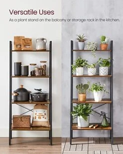 VASAGLE Ladder Shelf, 4-Tier Bookshelf, Storage Rack, Bookcase With Steel Frame, For Living Room, Home Office, Kitchen, Bedroom, Industrial Style, Rustic Brown And Black ULLS44X -Best Furniture Store 51mkEbQet4L