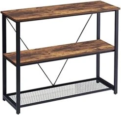 FELLYTN Console Tables For Entryway, Industrial Narrow Sofa Table With Metal Mesh Shelf 3 Tier Hallway Table, 31 Inch Rustic Brown -Best Furniture Store 51moczBXLiS. AC