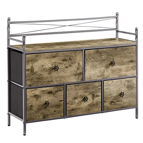 Dresser For Bedroom With 5 Drawers, Storage Organizer Unit Wide Chest For Closet, Clothes, Bedside, Living Room, Metal Frame & Wooden Top & Fabric, Grey 1 Dresser For Bedroom With 5 Drawers, Storage Organizer Unit Wide Chest For Closet, Clothes, Bedside, Living Room, Metal Frame & Wooden Top & Fabric, Grey