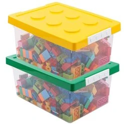 LUCKY-GO Toy Storage Organizer Bins With Lid - Stackable Plastic Organizer Box Set Of 2, Kids Toy Chests With Compatible Building Baseplate And Lid, Storage Container For Building Bricks & Toys -Best Furniture Store 51mreud1JGL