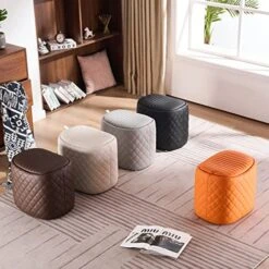 YOUNUOKE Storage Ottomans For Living Room Faux Leather Chest Ottoman Bench Footstools Saddle Foot Rest Stool With Padded Seat For Bedroom Dining Room And Entryway,Grey -Best Furniture Store 51msiPpxEmL