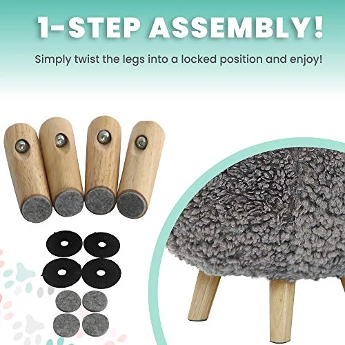 CRITTER SITTERS 19-in.-Seat Height Plush Gray Pouf Ottoman With 4 Spindle Legs - Furniture For Nursery, Bedroom, Playroom, And Living Room Decor 2 CRITTER SITTERS 19-in.-Seat Height Plush Gray Pouf Ottoman With 4 Spindle Legs - Furniture For Nursery, Bedroom, Playroom, And Living Room Decor - Image 2