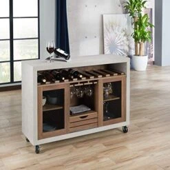 IoHOMES Vesta Industrial Two-Tone Buffet With Wine Bottle Rack, Paneled Cabinets Tiered Shelves, Slatted Drawer, Sideboard With Caster Wheels, Distressed Walnut And Cement -Best Furniture Store 51mz83QyQsL