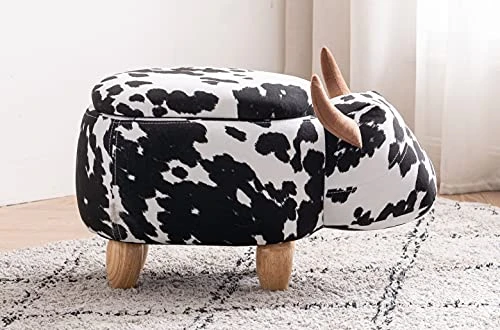 Home 2 Office Cow Ottoman For Kids' Bedroom, Playroom, Nursery, And Living Room, Animal Ottoman With Storage, Footstool For Kids, Black/White 3 Home 2 Office Cow Ottoman For Kids' Bedroom, Playroom, Nursery, And Living Room, Animal Ottoman With Storage, Footstool For Kids, Black/White - Image 3