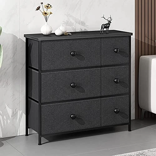 6 Drawer Dresser For Bedroom Chest Of Drawers Closets Storage Units Organizer Tower Steel Frame Wooden Top Living Room Entryway Office (Black Grey) YLZ6B4 5 6 Drawer Dresser For Bedroom Chest Of Drawers Closets Storage Units Organizer Tower Steel Frame Wooden Top Living Room Entryway Office (Black Grey) YLZ6B4 - Image 5