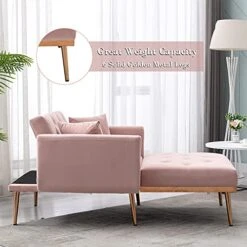 SLEERWAY Velvet 2 In 1 Chaise Lounge Chair Indoor, Modern Single Sofa Bed With Two Pillows, Recliner Chair With 3 Adjustable Angles, Convertible Sleeper Chair For Living Room And Bedroom (Pink) -Best Furniture Store 51n8f7Z6tcL